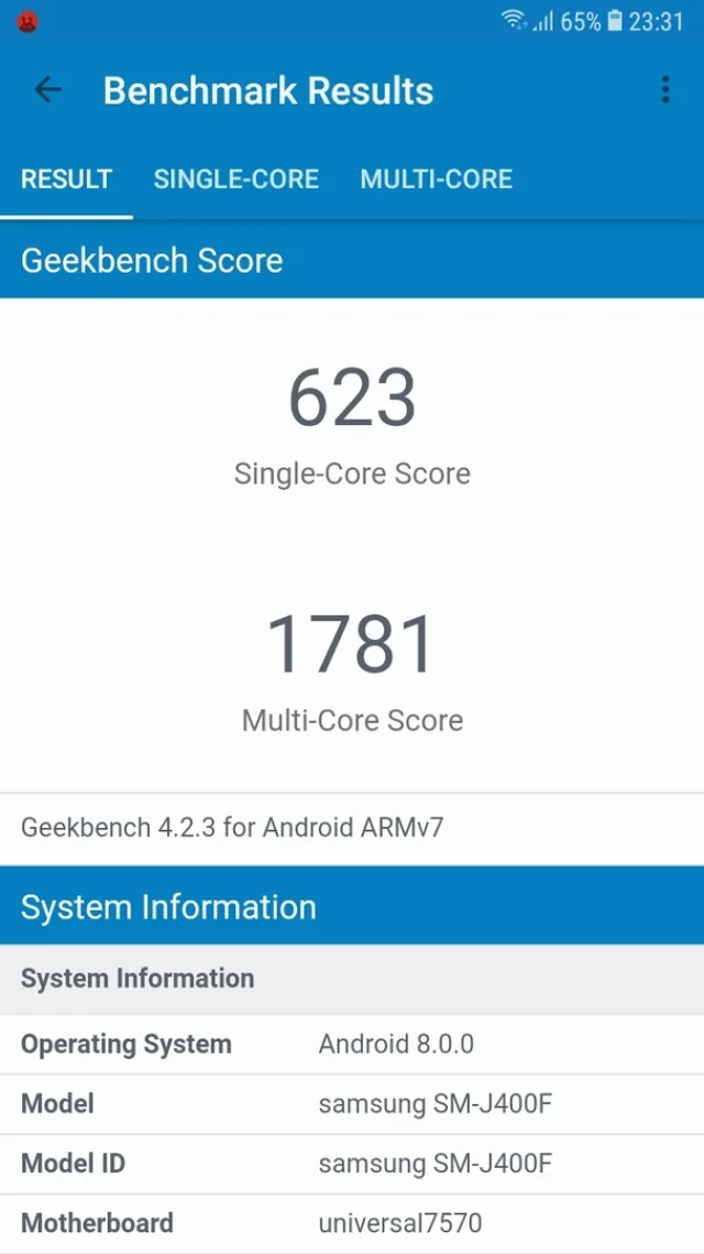 Samsung Galaxy j4 (2018) Geekbench4