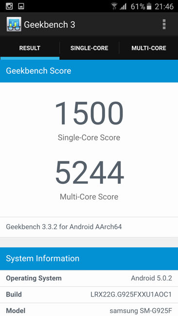 Geekbench 3 Samsung Galaxy S6 Edge