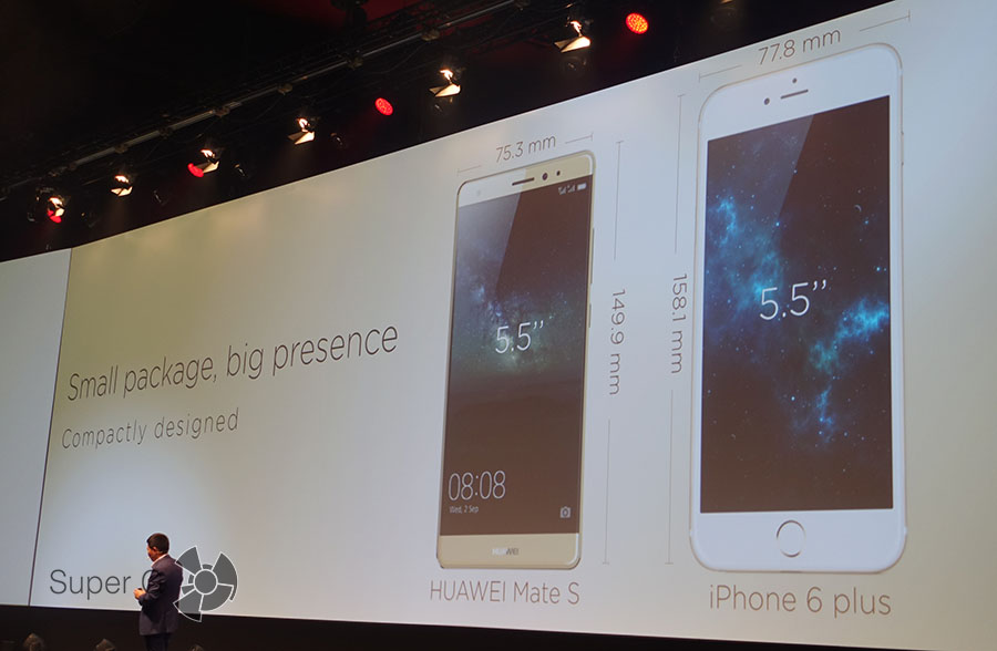 Сравнение размеров Huawei Mate S и iPhone 6 Plus