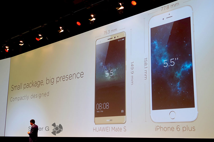 Габариты Huawei Mate S и iPhone 6 Plus