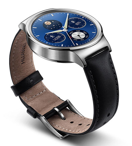 Huawei Watch из светлой стали и черный кожаный ремешок