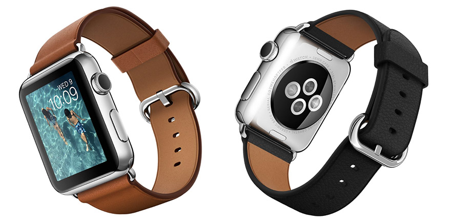 Классические Apple Watch с кожаным коричневым и черным ремешком