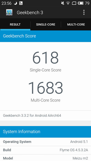 Тест Geekbench 3 на Meizu M2 mini