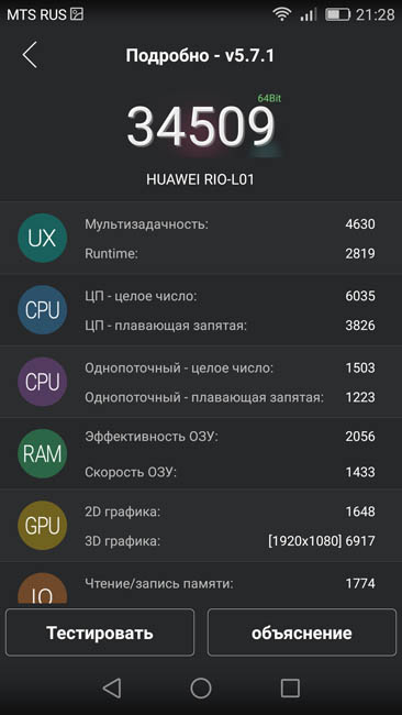 Очки Huawei G8 в AnTuTu