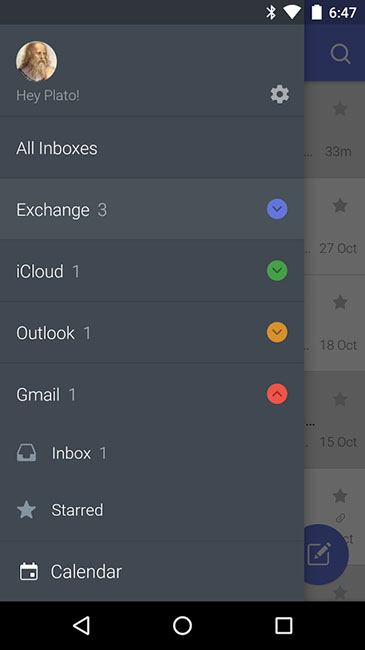 Такая же шторка с ящиками, как и в Gmail (CloudMagic)