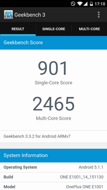 Тест OnePlus X в Geekbench 3