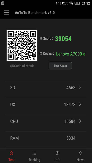 Тест Lenovo A7000 в AnTuTu 6