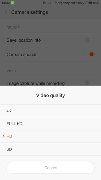 Разрешение записи видео Xiaomi Mi5