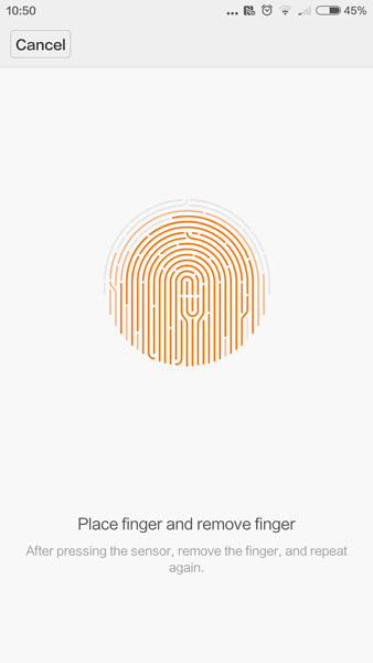 Регистрация отпечатка пальца для Xiaomi Mi5