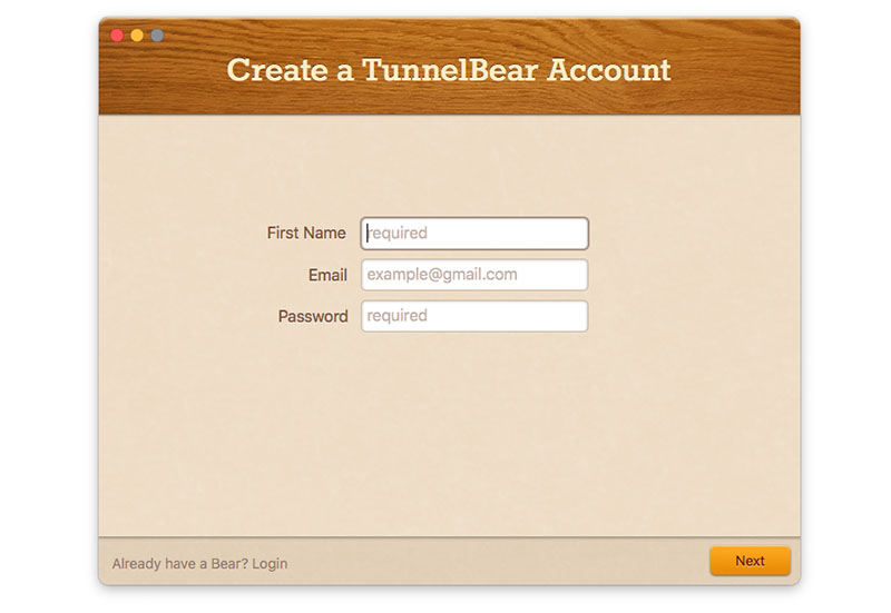 Регистрация в TunnelBear