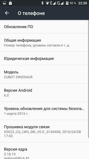 Информация о смартфоне Cubot Dinosaur