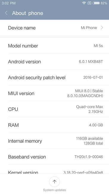Дополнительная информация о телефоне Xiaomi Mi5S