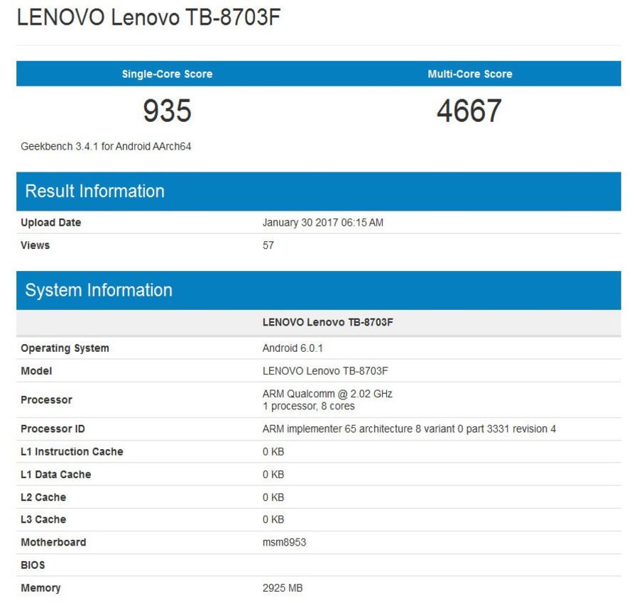 Стали известны характеристики планшета Lenovo Tab 3 8 Plus
