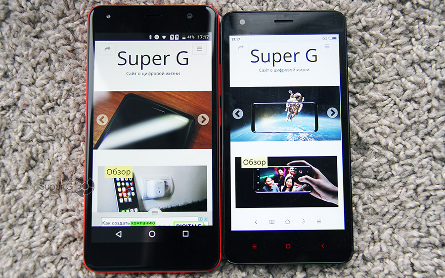 Сравнение Fly Cirrus 11 FS517 (слева) и Xiaomi Redmi 2 (справа)