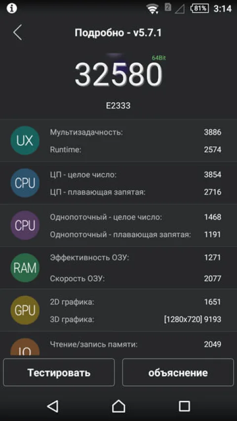 Очки в AnTuTu Sony Xperia M4