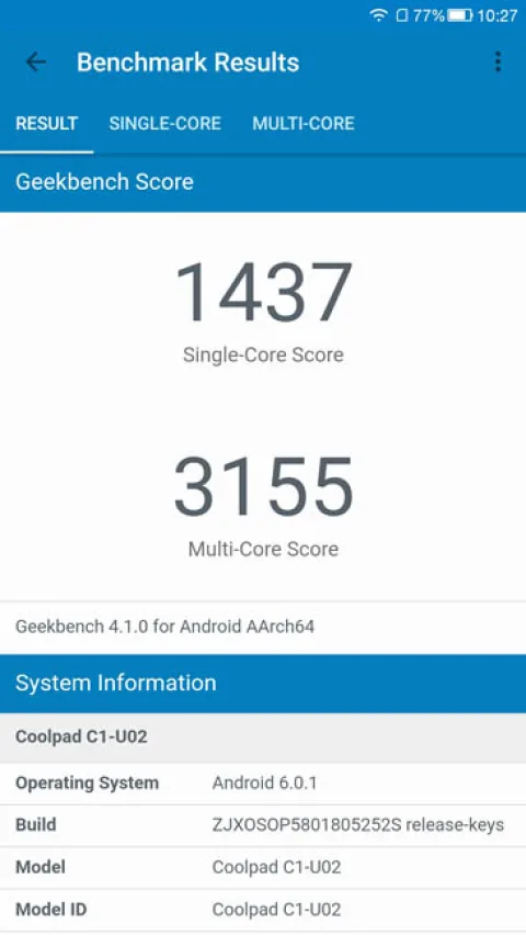 Тест производительности LeRee Le 3 в Geekbench 4