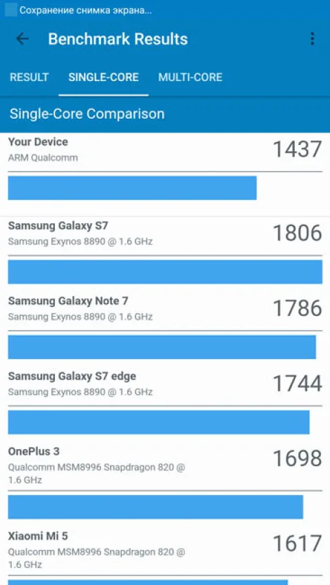 Одноядерный тест производительности LeRee Le 3 в Geekbench 4