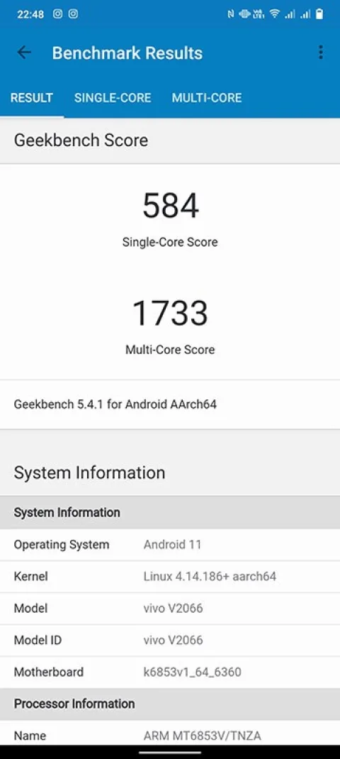 Vivo V21 Geekbench 5