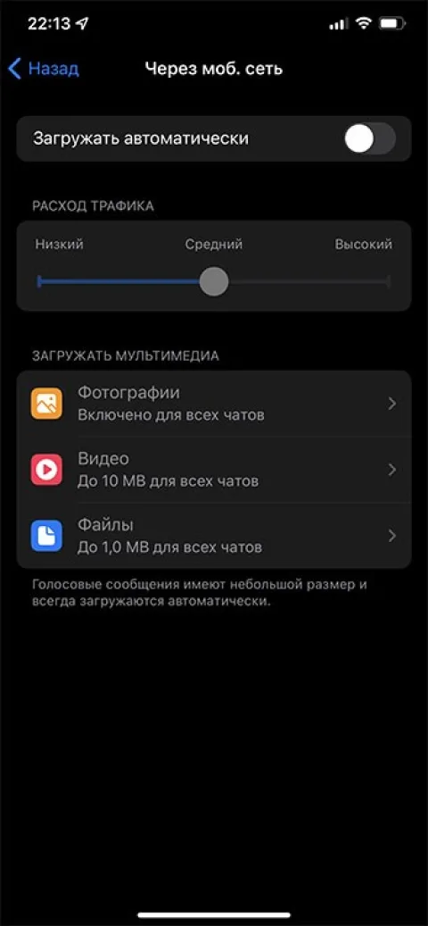 Как отключить автозагрузку в Telegram iOS