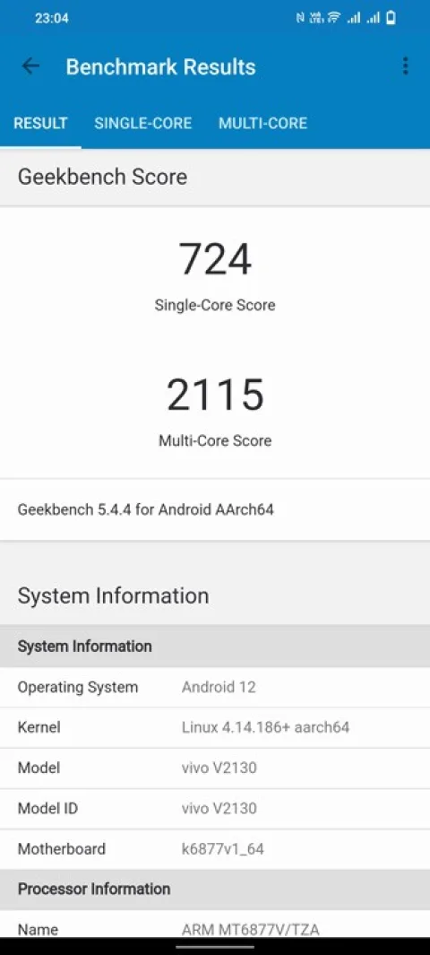Geekbench 5 Vivo V23 5G