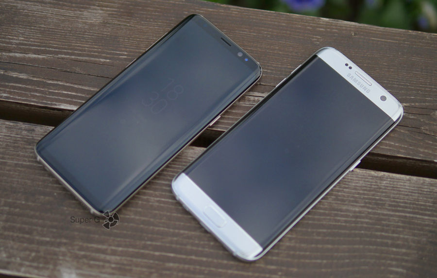 Экраны Samsung Galaxy S8 и Samsung Galaxy S7 Edge (слева)