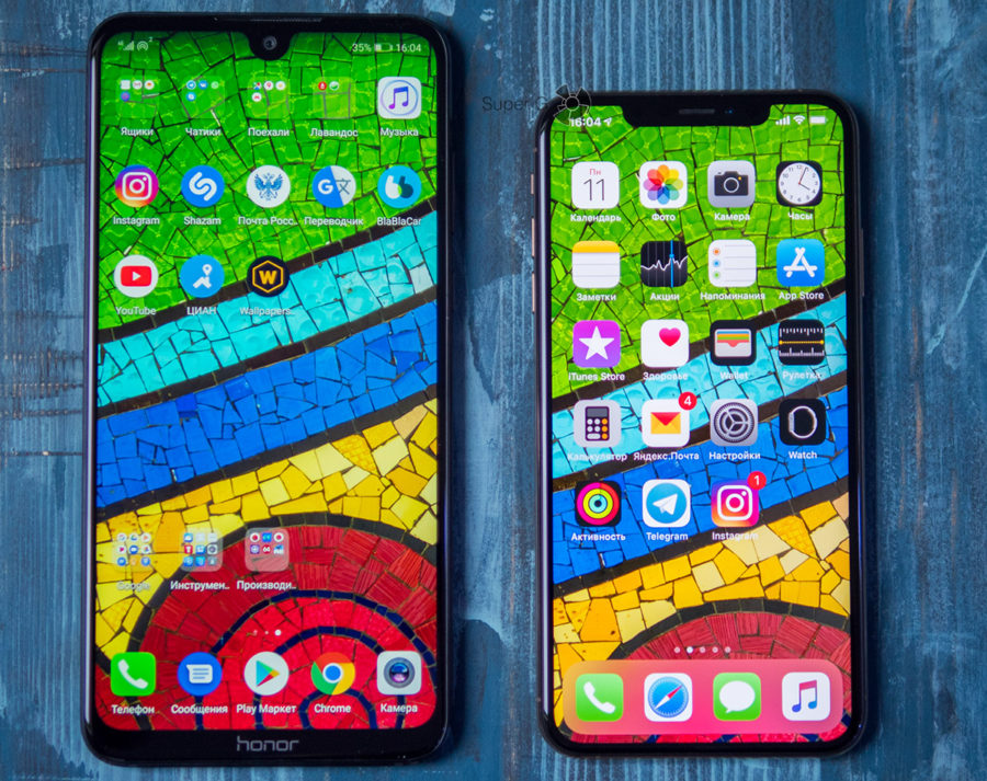 Слева Honor 8X Max, справа iPhone XS Max