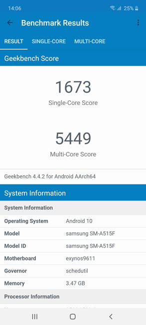 Samsung Galaxy A51 тест Geekbench 4