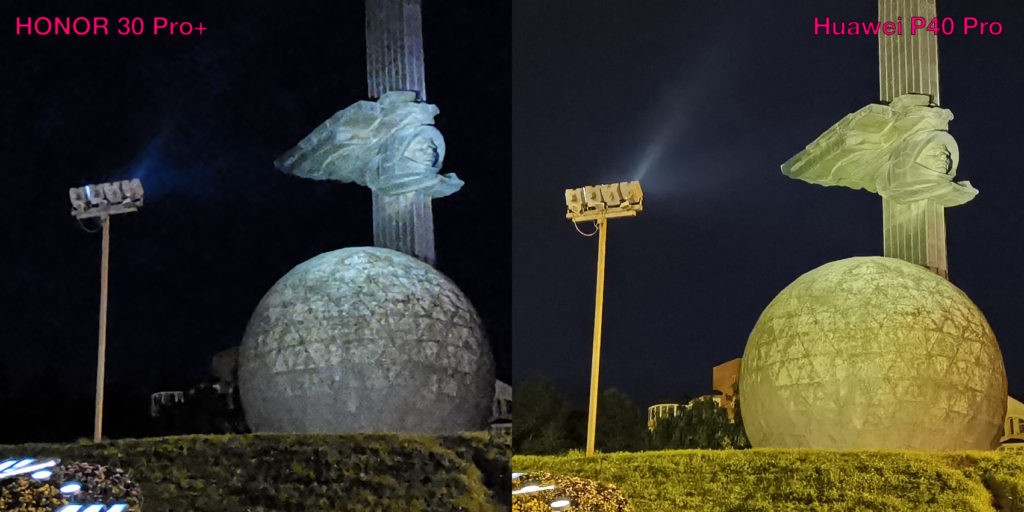 Compare of wide cameras of HONOR 30 Pro Plus and Huawei P40 Pro (Night)