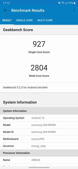 Geekbench 5 Samsung Galaxy Note 20 Ultra