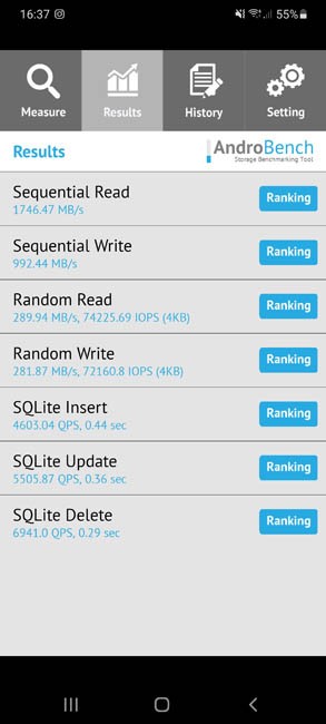Samsung Galaxy S21 Ultra Storage speed test