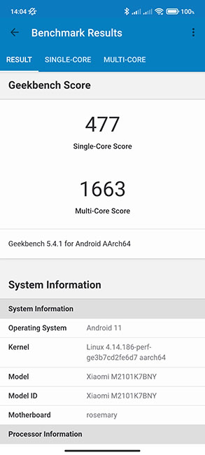 Redmi Note 10S Geekbench 5