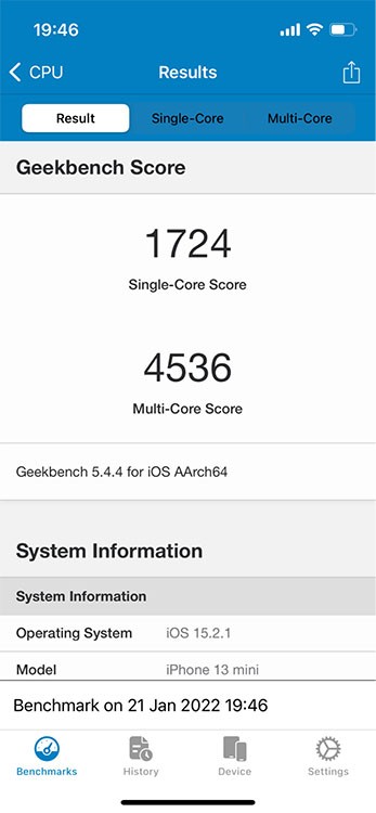 iPhone 13 mini Geekbench 5