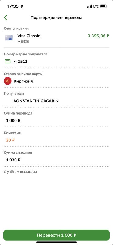 Перевод денег за рубеж в Киргизию через Сбер по номеру карты с комиссией